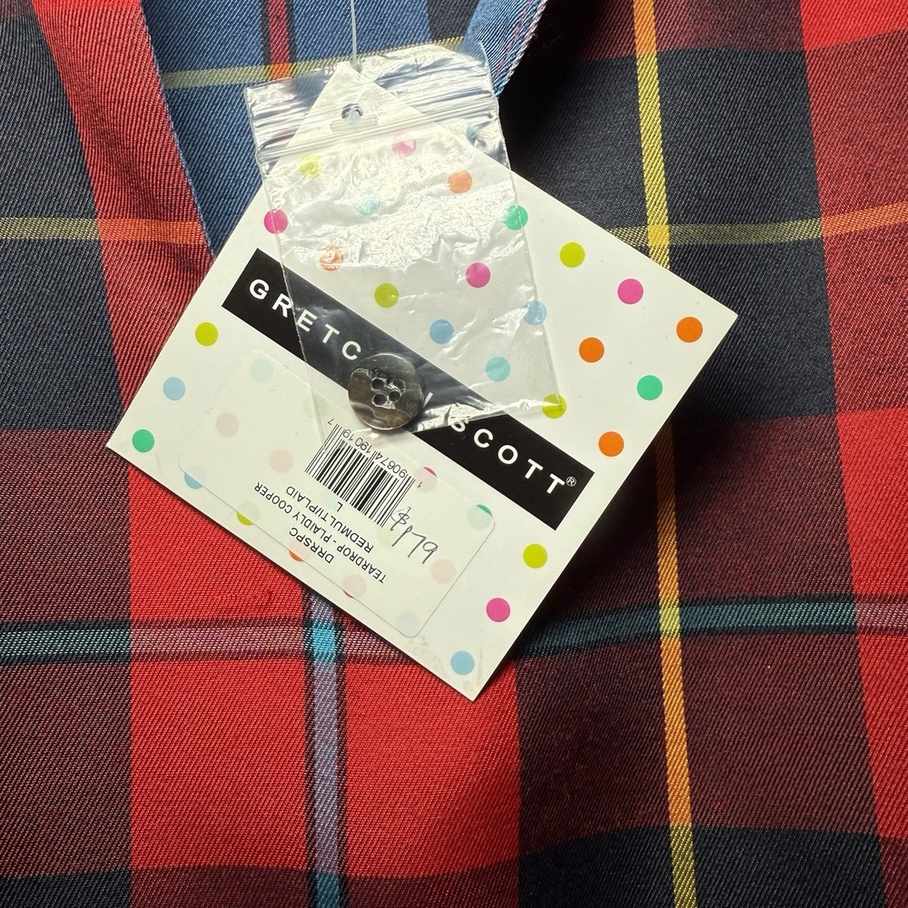 Gretchen Scott NWT Teardrop Dress Red Plaidly Cooper L Tartan Ruffle Holiday - Picture 5 of 10